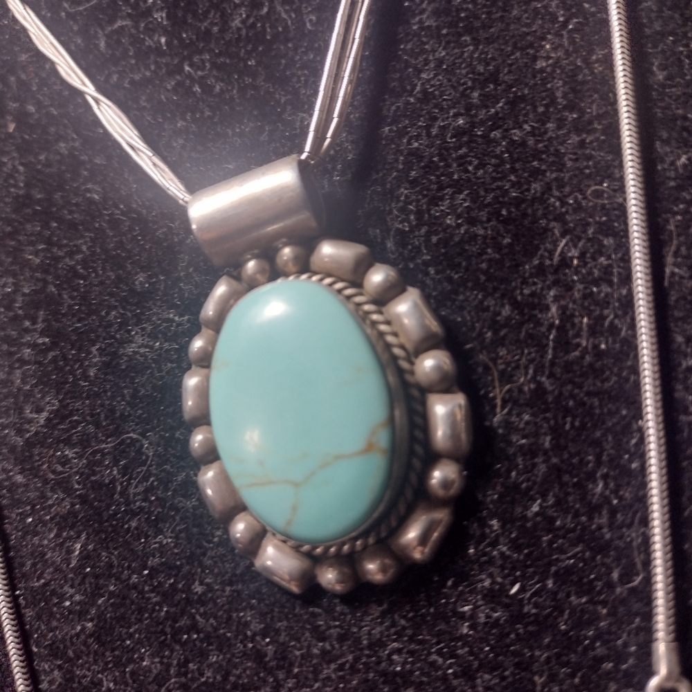 Vintage southwestern style spider web turquoise 925 pendant